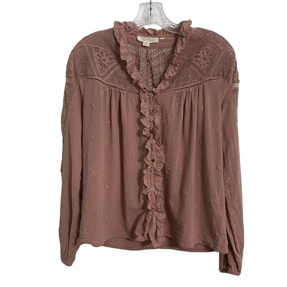 Anthropologie Stephanie Lace Pink Ruffle Lace Blouse Women's 4 Peasant Boho Top - Picture 11 of 13